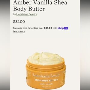 Hanahana Beauty Amber Vanilla Shea Body Butter 8.43 FL oz NEW
